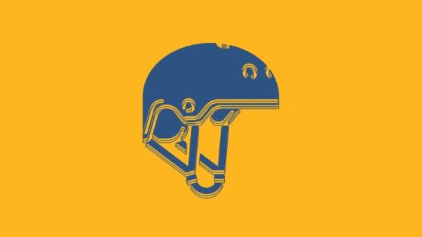 Blauwe Helm pictogram geïsoleerd op oranje achtergrond. Extreme sport. Sportuitrusting. 4K Video motion grafische animatie. - Video