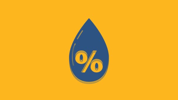Icono de porcentaje de gota de agua azul aislado sobre fondo naranja. Análisis de humedad. Animación gráfica de vídeo 4K. - Metraje, vídeo