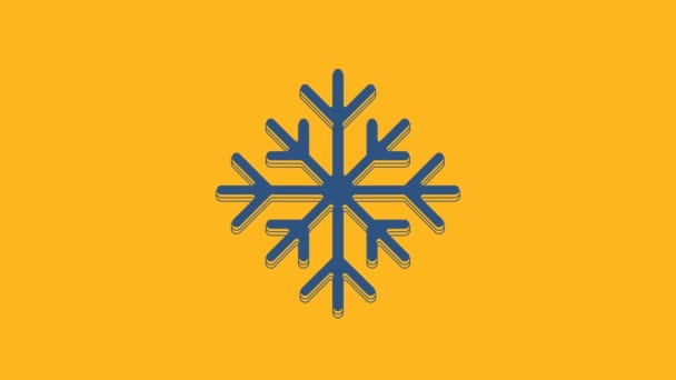 Icona Fiocco di neve blu isolata su sfondo arancione. Animazione grafica 4K Video motion. - Filmati, video