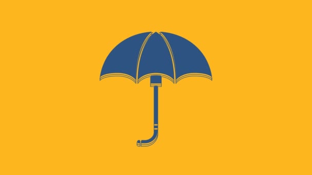 Modrý Klasický elegantní otevřený deštník ikona izolované na oranžovém pozadí. Symbol ochrany proti dešti. Grafická animace pohybu videa 4K. - Záběry, video
