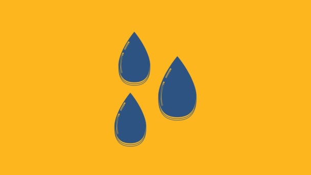 Modrá voda kapka ikona izolované na oranžovém pozadí. Grafická animace pohybu videa 4K. - Záběry, video