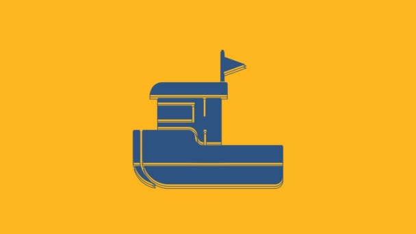 Blue Fishing boat icon isolated on orange background. 4K Video motion graphic animation. - Footage, Video