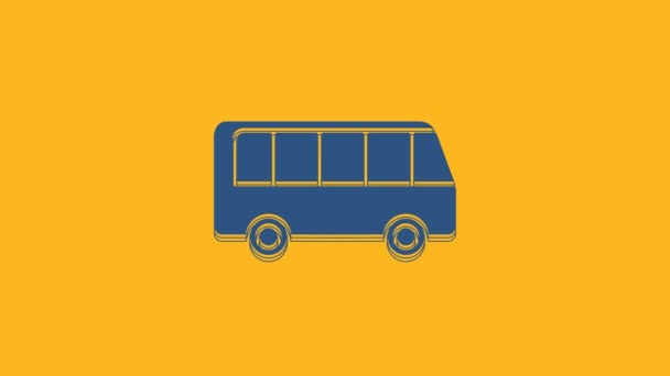 Μπλε λεωφορείο εικονίδιο απομονώνονται σε πορτοκαλί φόντο. Σχέδιο μεταφοράς. Πινακίδα μεταφοράς με λεωφορείο. Τουρισμός ή σύμβολο δημόσιων οχημάτων. 4K Γραφική κίνηση κίνησης βίντεο. - Πλάνα, βίντεο