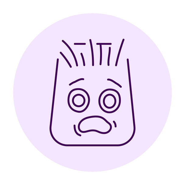 Purple rectangular scared character color line icon. Mascot of emotions.  - Вектор, зображення