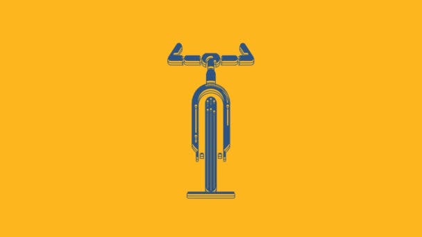 Μπλε ποδήλατο εικονίδιο απομονώνονται σε πορτοκαλί φόντο. Αγώνας ποδηλάτων. Ακραίο άθλημα. Αθλητικός εξοπλισμός. 4K Γραφική κίνηση κίνησης βίντεο. - Πλάνα, βίντεο