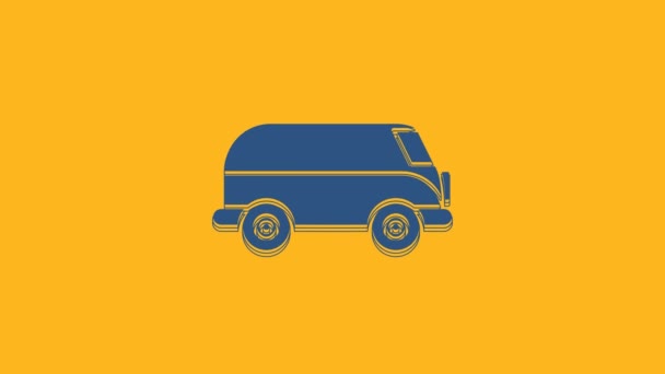 Иконка минивэна синего цвета на оранжевом фоне. Старый ретро классический фургон. Видеографическая анимация 4K. - Кадры, видео