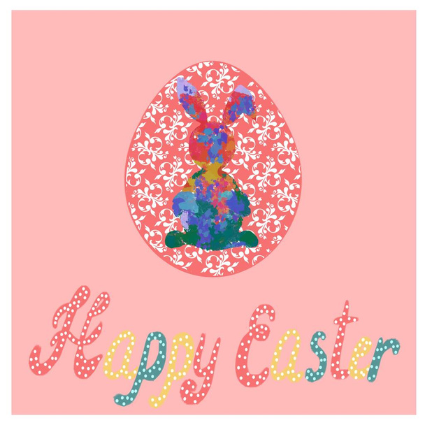   rabbit,easter eggs,orange,light green,red,sun,green plants,easter illustration - Foto, Imagem