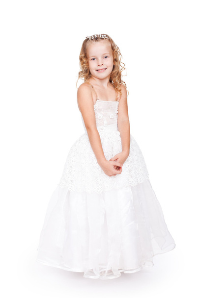 Pretty little girl in beautiful white dress - Fotó, kép