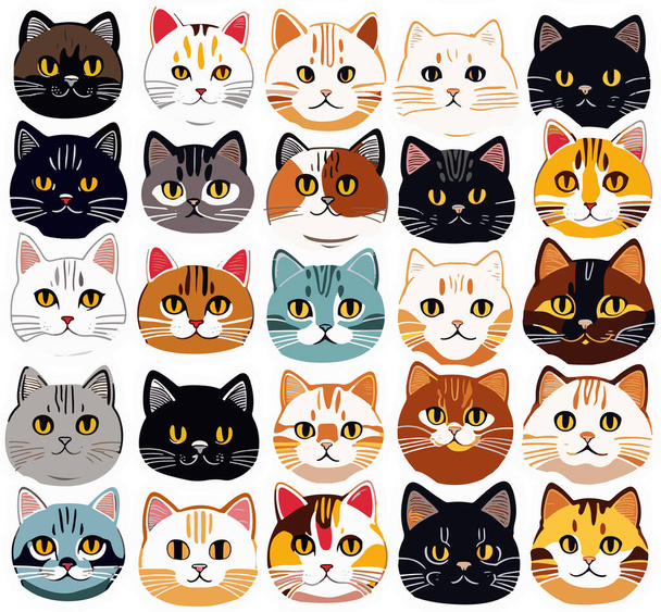 Vector Retro Hand Drawn Japanese Style Wild Cat or Kitten Face Seamless Surface Pattern for Products or Wrapping Paper Prints. - Vektori, kuva