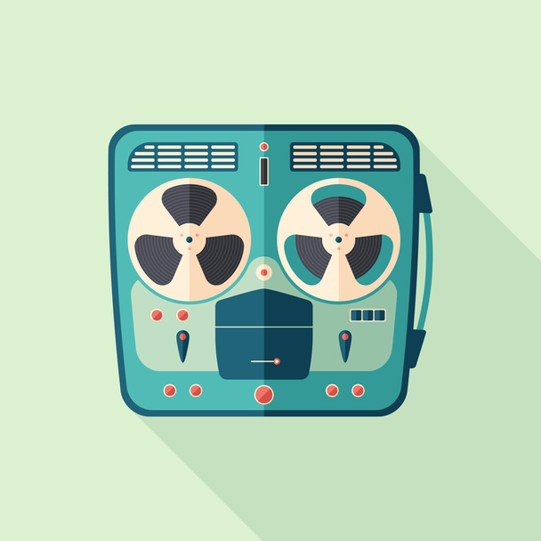 Retro tape recorder flat square icon with long shadows. - ベクター画像