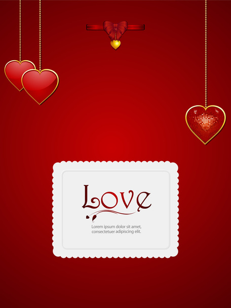 Biglietto di San Valentino con cuore pendente e fiocco
 - Vettoriali, immagini