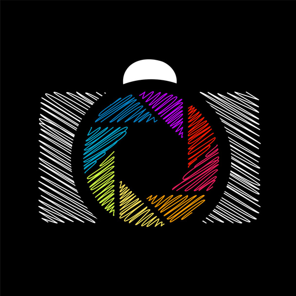 Camera met kleurrijk diafragma- fotografie logo - Vector, afbeelding