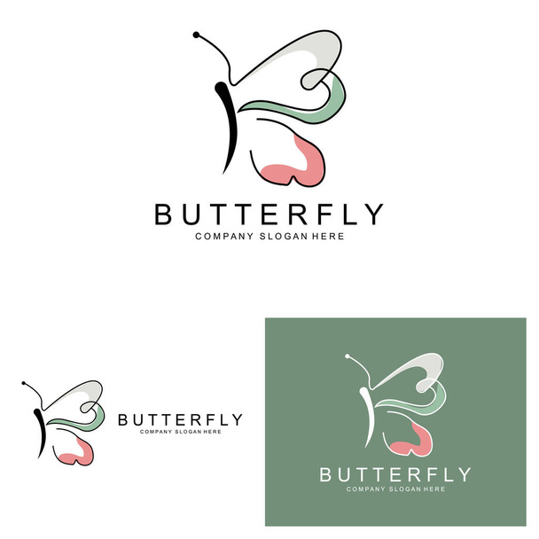 Butterfly Logo Design, Beautiful Flying Animal, Company Brand Icon Illustration, Screen Printing, Salon - Vector, afbeelding