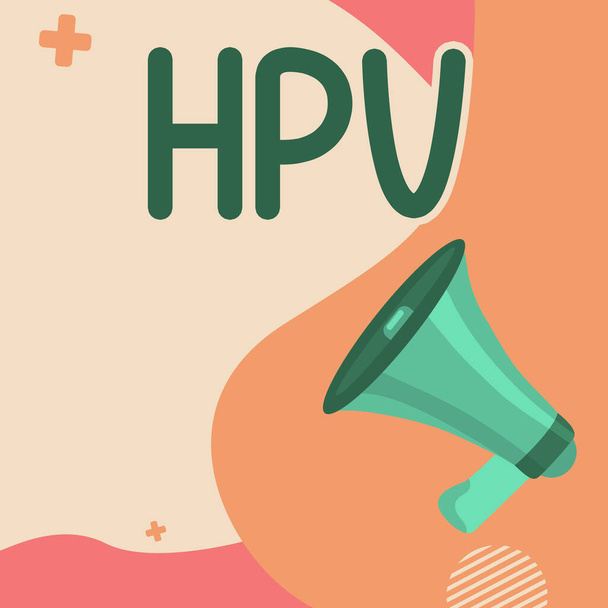 Text caption presenting Hpv, Business overview Group of viruses that affect your skin and the moist membranes - Foto, Imagen