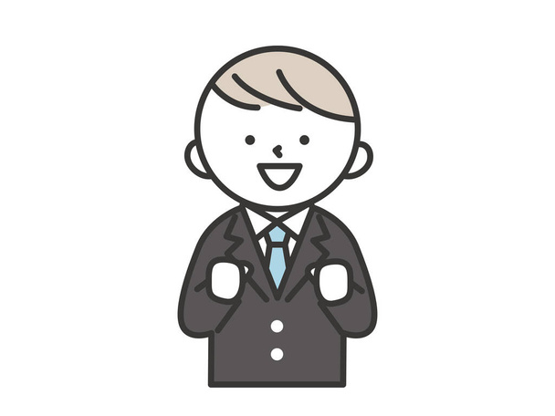 A male student with an excited expression. Simple style illustrations with outlines. A male student wearing a blazer uniform - Vettoriali, immagini