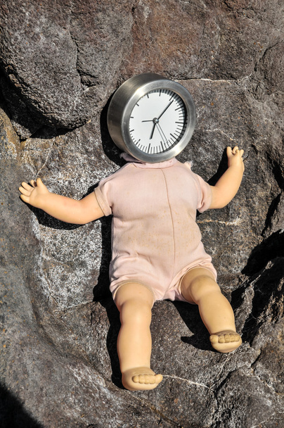 Vinatage Ancient Doll with Clock Face - Photo, Image