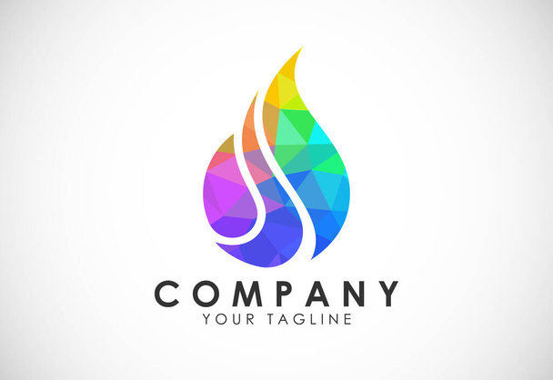 Polygonal Fire Flame Logo. Colorful Low Poly Flame Logo. Low Poly Abstract Geometric Design. Vector Illustration - Vetor, Imagem