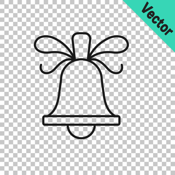 Black line Merry Christmas ringing bell icon isolated on transparent background. Alarm symbol, service bell, handbell sign, notification.  Vector - Vector, Image