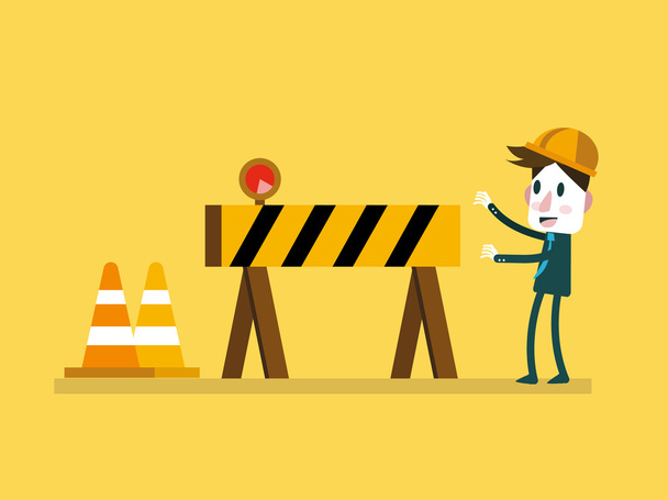 Businessman and Under Construction sign. - Vector, Image