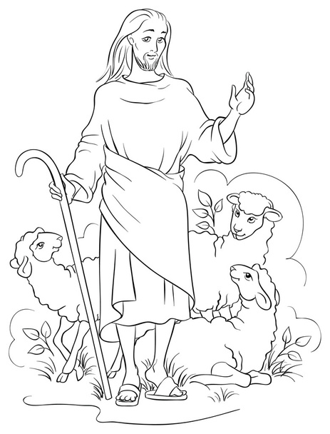 Gesù è un buon pastore. Pagina da colorare. Disponibile anche versione colorata
 - Vettoriali, immagini