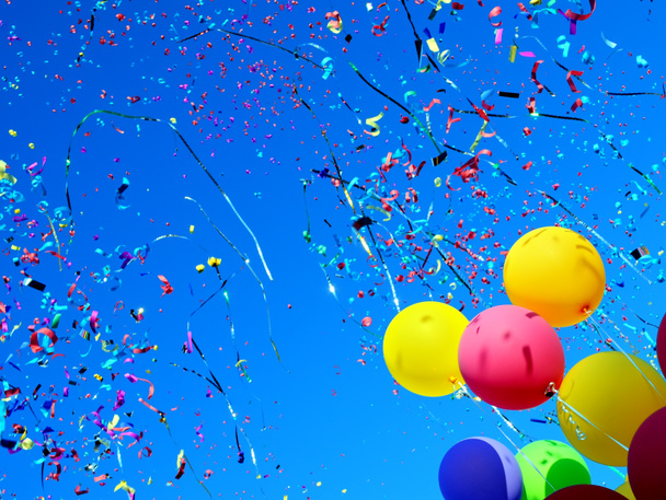 Multicolored balloons and confetti - Photo, Image