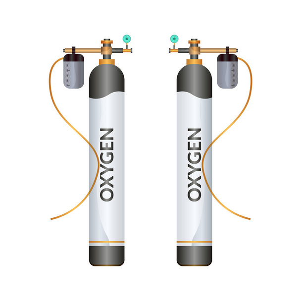 Vettore del serbatoio del cilindro dell'ossigeno isolato, opera d'arte realistica del vettore del serbatoio del cilindro dell'ossigeno. Arte vettoriale realistica del cilindro di ossigeno. Ossigeno medico. I pazienti di Corona hanno bisogno di ossigeno, l'icona del cilindro di ossigeno. Illustrazione del simbolo EPS vettoriale modificabile. - Vettoriali, immagini