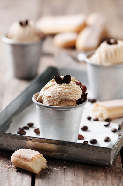 Fagylalt, kávé és keksz - Fotó, kép
