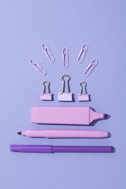 Concept of different stationery accessories, stationery accessories for office work - 写真・画像