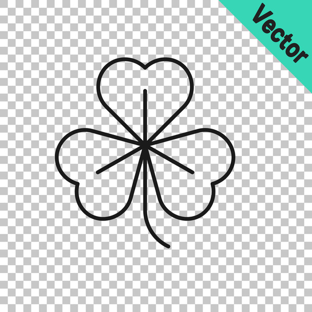 Black line Clover icon isolated on transparent background. Happy Saint Patrick day. Vector. - Διάνυσμα, εικόνα