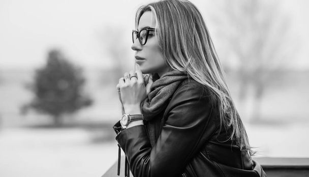 Stylish woman in glasses, concept of fashion, trendy, lifestyle. New modern look - Photo, Image