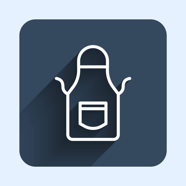 White line Blacksmith apron icon isolated with long shadow background. Protective clothing and tool worker. Blue square button. Vector. - Vecteur, image