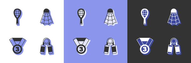 Set Sport expander Tennis racket Medal and Badminton shuttlecock icon. Vector. - Vector, Image