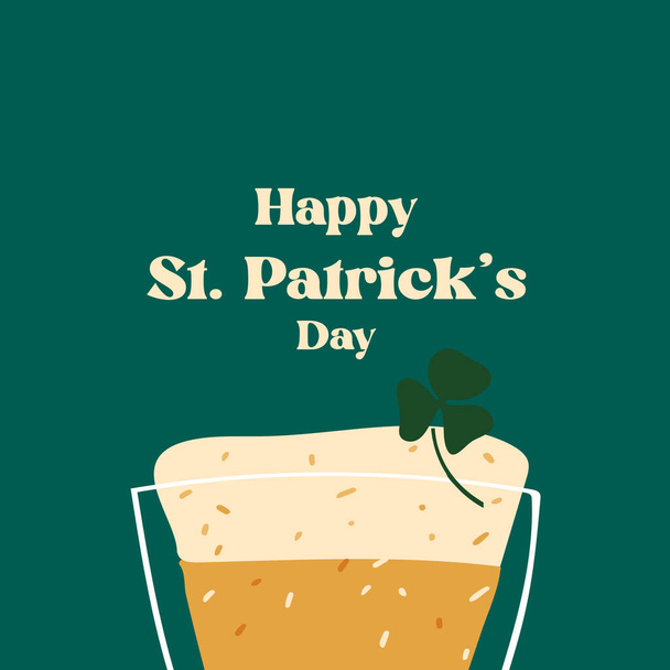 Karta okolicznościowa St. Patrick 's Day ze stylizowanym kubkiem piwa na zielonym tle. - Wektor, obraz
