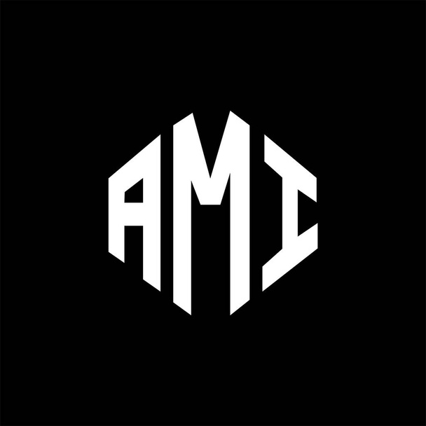 多角形のAMI文字ロゴデザイン。AMI多角形と立方形のロゴデザイン。AMI六角形ベクトルロゴテンプレート白と黒の色。AMIモノグラム、ビジネスや不動産のロゴ. - ベクター画像