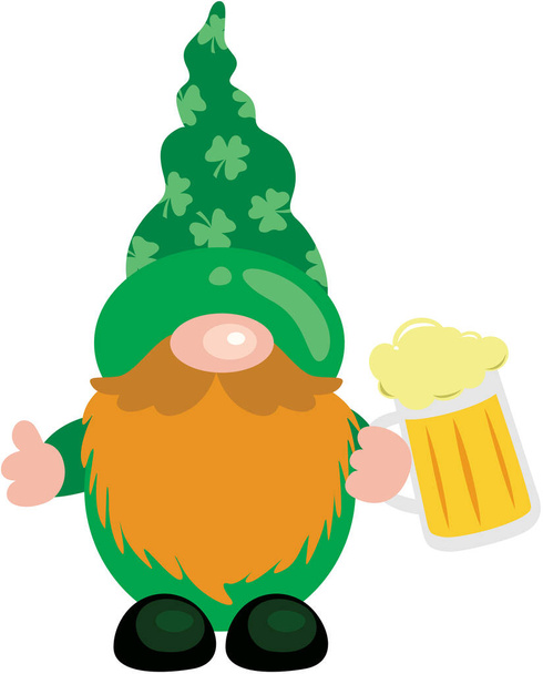 St Patricks Day gnome trzyma kubek piwa - Wektor, obraz