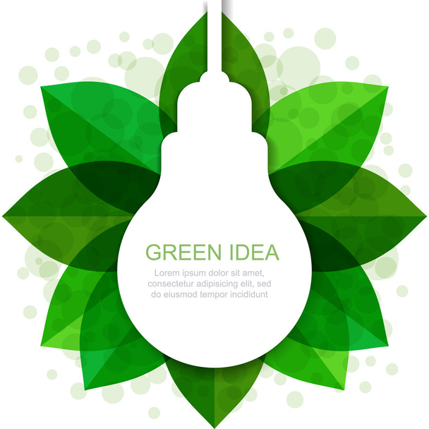 緑の葉のフレームと電球のシルエット。ベクトルによる細かい - ベクター画像