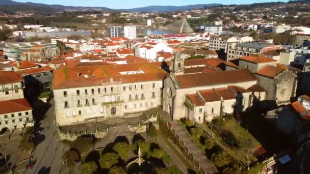Aerial view of Pontevedra cityscape with a modern apartment buildings and sea bay, Galicia, Spain. High quality 4k footage - Materiaali, video