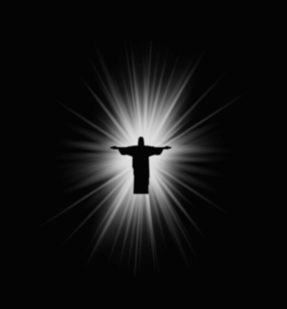 黒い背景に太陽の光が輝くイエスのシルエット  - 写真・画像