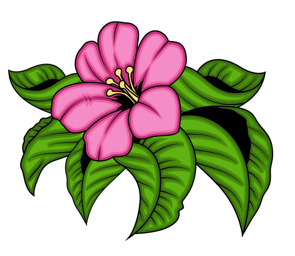Pink Flower with Leaves - Vector, imagen