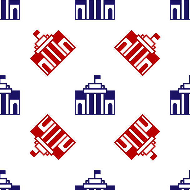 Blue and red Prado museum icon isolated seamless pattern on white background. Madrid, Spain.  Vector. - Vektor, Bild