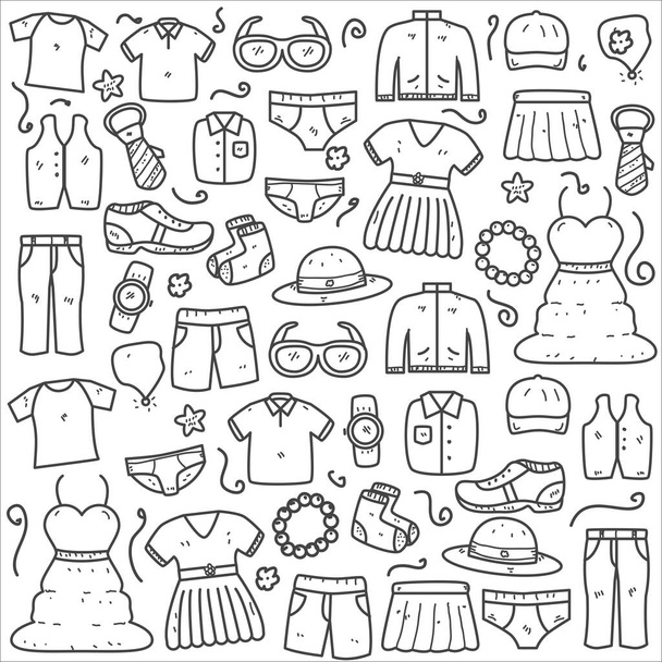 Set of clothes and accessories doodle vector illustration cute hand drawn style suitable for background too - Вектор,изображение