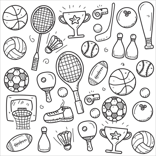 Set of sports doodle vector illustration in cute hand drawn style - Vecteur, image