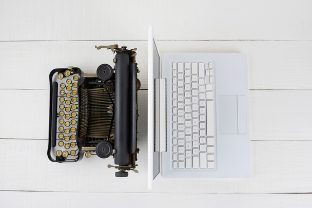 Laptop and Typewriter - Photo, image