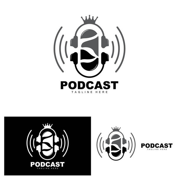 Podcast Logo, Vector, Headset and Chat, Simple Vintage Microphone Design - Vektor, obrázek