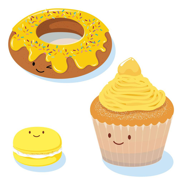 Vector illustration of donuts, macaroons and cupcakes. - Vektor, kép