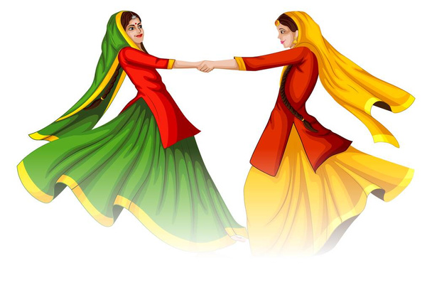 две девушки из Индии взялись за руки - Вектор,изображение