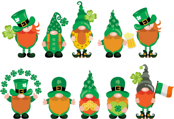 St Patrick s Day funny and cute gnomes set - Vettoriali, immagini