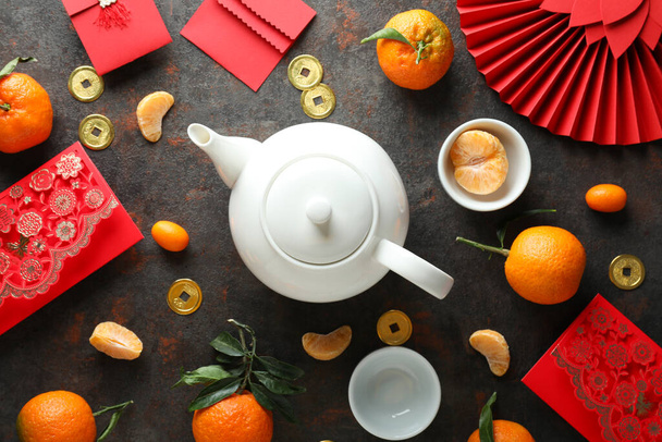 Concept of tea, asian tea, top view - Foto, afbeelding