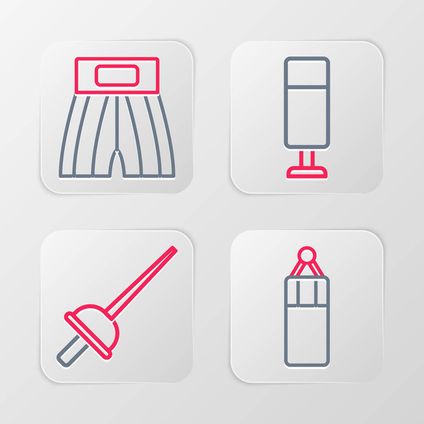 Set line Punching bag, Fencing,  and Boxing short icon. Vector - Vector, Imagen