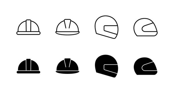 Ikony helmy nastaveny. Motocyklová helma znamení a symbol. Stavební ikona helmy. Bezpečnostní přilba - Vektor, obrázek